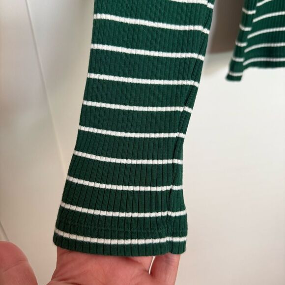 Uniqlo Shirt Womens Sz M Green White Striped Ribbed Long Sleeve Pullover Stretch - Picture 4 of 12